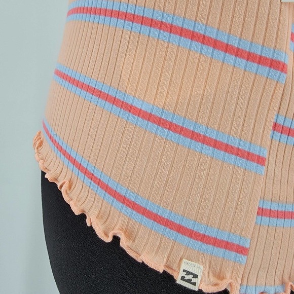 Billabong The Baby Tank Size Large Ribbed Fitted Striped Peach Pink Blue NEW - Picture 6 of 13